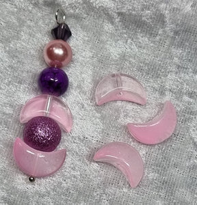 CRESCENT MOON GLASS BEADS - ELECTROPLATED - PINK