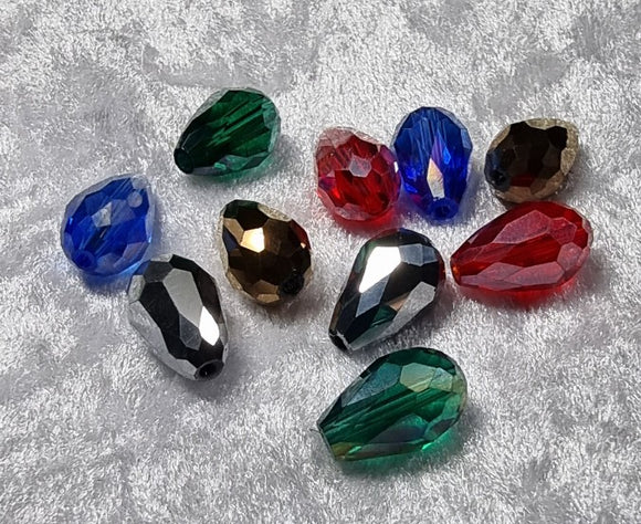 TEARDROPS - 15 X 10MM FACETED GLASS - MIXED COLOURS