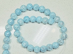 12MM GLASS BEADS - 10 PER PACKET - PALE BLUE CRACKLE