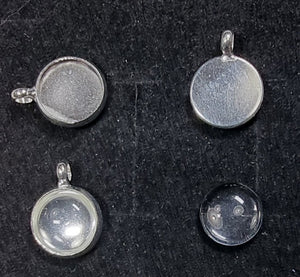 PENDANT/CHARM BRASS BASE - CLEAR GLASS CAB - 12X2MM - SILVER