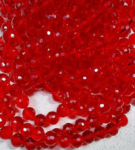 10MM GLASS BEADS - TRANSPARENT FACETED - RED