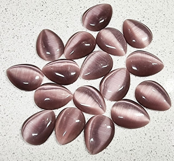 CABOCHON - TEARDROP - 18 X 13 X 5MM CATS EYE -AMETHYST