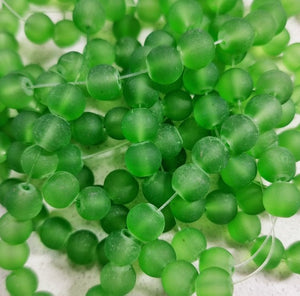 8MM FROSTED GLASS BEADS - TRANSPARENT - MED. GREEN