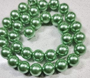 12MM GLASS ROUND PEARLS - PALE GREEN