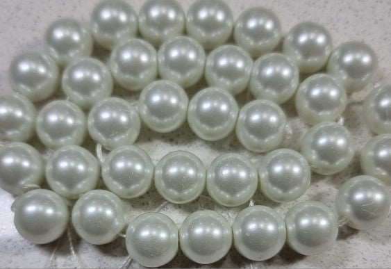 12MM GLASS ROUND PEARLS - SILVER WHITE