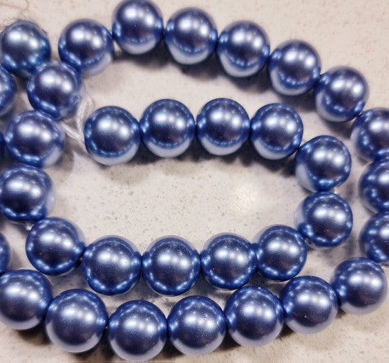 12MM GLASS ROUND PEARLS - SILVER BLUE
