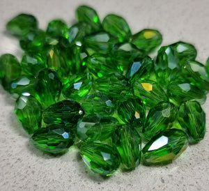 TEARDROPS - 12 X 8MM FACETED E.PLATED GLASS - MID GREEN