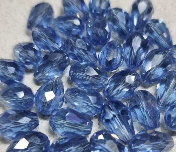 TEARDROPS - 12 X 8MM FACETED E.PLATED GLASS - DODGER BLUE