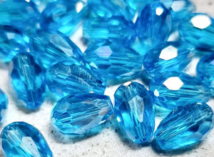 TEARDROPS - 12 X 8MM FACETED E.PLATED GLASS - SKY BLUE