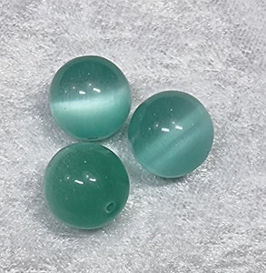 14MM GLASS BEADS - ROUND - CAT'S EYE - TURQUOISE BLUE