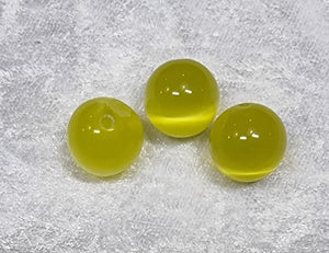 14MM GLASS BEADS - ROUND - CAT'S EYE - YELLOW COLOUR