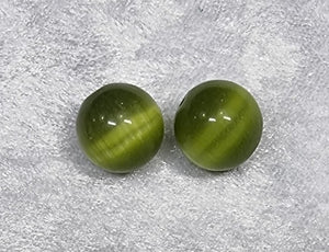 14MM GLASS BEADS - ROUND - CAT'S EYE - OLIVE