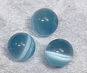14MM GLASS BEADS - ROUND - CAT'S EYE - CORNFLOWER BLUE
