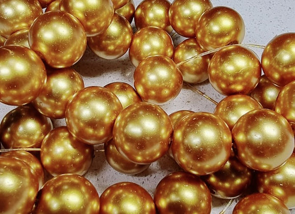 14MM GLASS POTATO-TYPE PEARLS - DARK GOLD