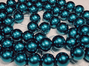 14MM GLASS POTATO-TYPE PEARLS - TEAL GREEN