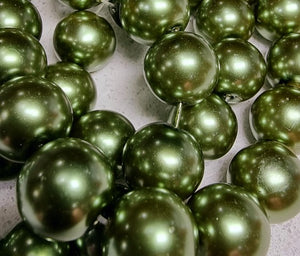 14MM GLASS POTATO-TYPE PEARLS - OLIVE