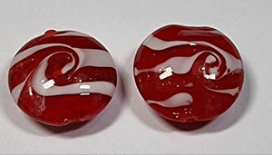 20-21MM H/MADE LAMPWORK GLASS BEADS - RED/WHITE