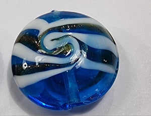 20-21MM H/MADE LAMPWORK GLASS BEADS - BLUE/WHITE