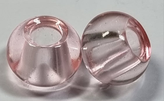 RONDELLES - 13-14MM H/MADE LAMPWORK GLASS BEADS- PALE PINK