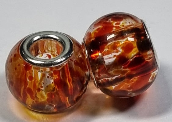 RONDELLES - 13-14MM H/MADE LAMPWORK GLASS BEADS- BROWN/RED FLECK