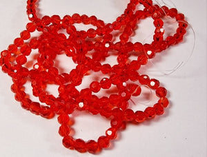 4MM GLASS ROUND FACETED BEADS - RED