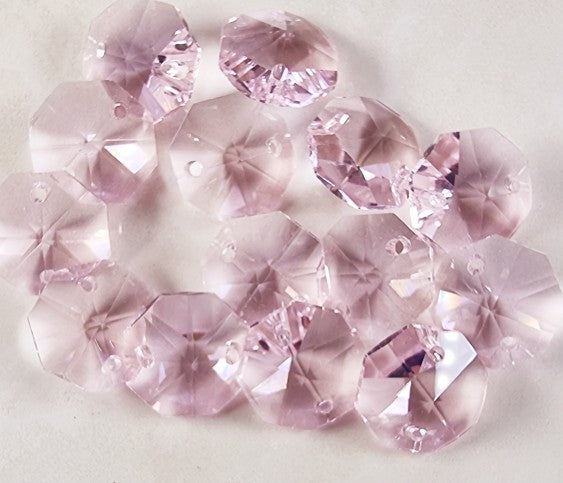 OCTOGONS - 14 X 14MM FACETED E.PLATED GLASS PRISMS - PINK