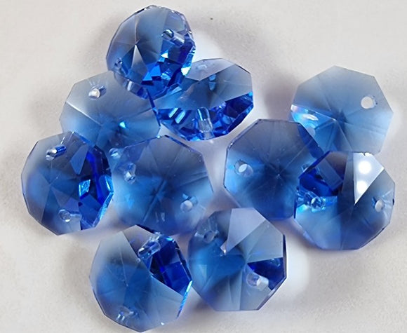 OCTOGONS - 14 X 14MM FACETED E.PLATED GLASS PRISMS -ROYAL BLUE