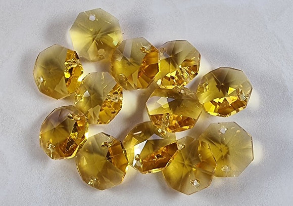 OCTOGONS - 14 X 14MM FACETED E.PLATED GLASS PRISMS -AMBER