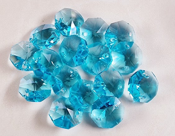 OCTOGONS - 14 X 14MM FACETED E.PLATED GLASS PRISMS -SKY BLUE