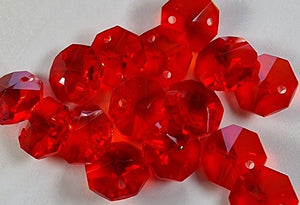 OCTOGONS - 14 X 14MM FACETED E.PLATED GLASS PRISMS -RED