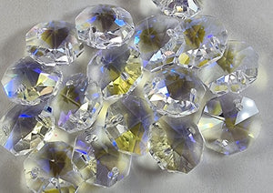 OCTOGONS - 14 X 14MM FACETED E.PLATED GLASS PRISMS -AB CLEAR