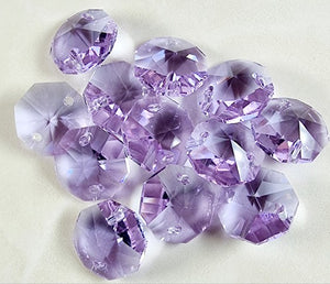 OCTOGONS - 14 X 14MM FACETED E.PLATED GLASS PRISMS -LAVENDER