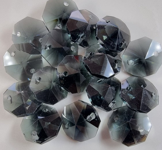 OCTOGONS - 14 X 14MM FACETED E.PLATED GLASS PRISMS -BLACK