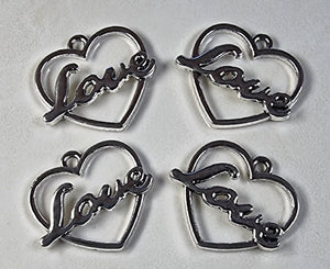 CHARMS - HEARTS -26X18MM ANTIQUE SILVER COLOUR
