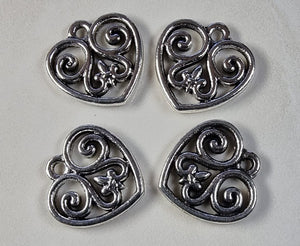 CHARMS - HEARTS -16X16MM ANTIQUE SILVER COLOUR