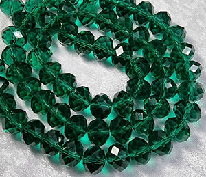 14MM ABACUS/RONDELLE GLASS BEADS- Packet of 6 - EMERALD GREEN