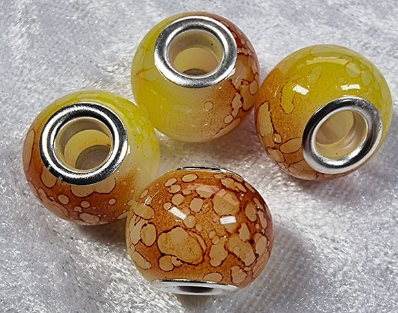 15X11MM BRASS CORE GLASS TWO-TONED RONDELLES - RUST/YELLOW
