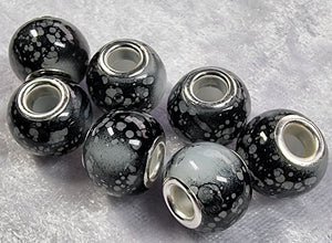 15X11MM BRASS CORE GLASS TWO-TONED RONDELLES -BLACK/GREY