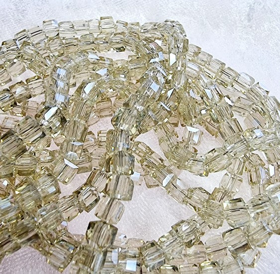 CUBES - 4MM GLASS - FACETED ELECTROPLATED CHAMPAGNE