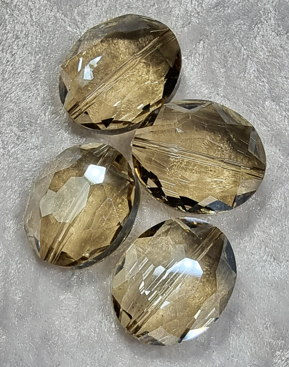 OVALS - 24 x 20 x 10MM FACETED CRYSTAL GLASS - PALE GOLDENROD