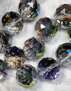 20MM ROUND - FACETED GLASS - E. PLATED RAINBOW