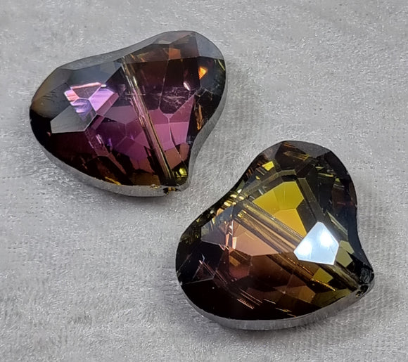 HEARTS - 28MM FACETED GLASS - E.PLATED - VITRAIL COLOUR