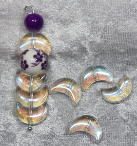 CRESCENT MOON GLASS BEADS - ELECTROPLATED - CLEAR AB