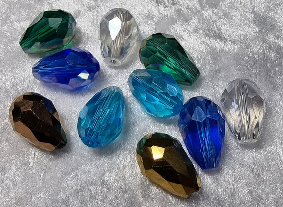 TEARDROPS - 15 X 10MM FACETED GLASS - MIXED COLOURS