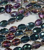 OVALS - 16 x 12 x 7MM FACETED CRYSTAL GLASS - GREEN VITRAIL