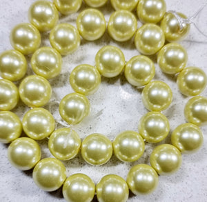 12MM GLASS ROUND PEARLS - MID YELLOW