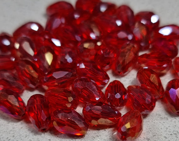 TEARDROPS - 12 X 8MM FACETED E.PLATED GLASS - RED