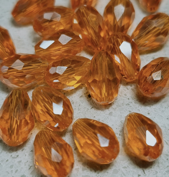 TEARDROPS - 12 X 8MM FACETED E.PLATED GLASS - ORANGE