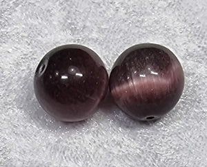 14MM GLASS BEADS - ROUND - CAT'S EYE - AMETHYST COLOUR