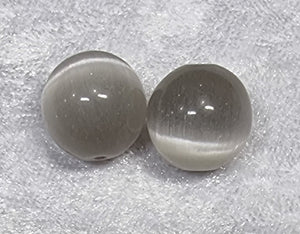 14MM GLASS BEADS - ROUND - CAT'S EYE - OYSTER GREY